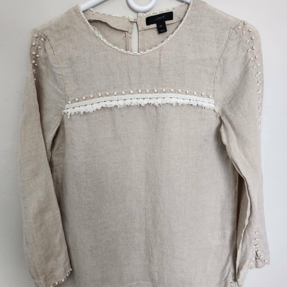 J.Crew  Women's Size 00 Long Sleeve 100% Linen Shirt with Detail